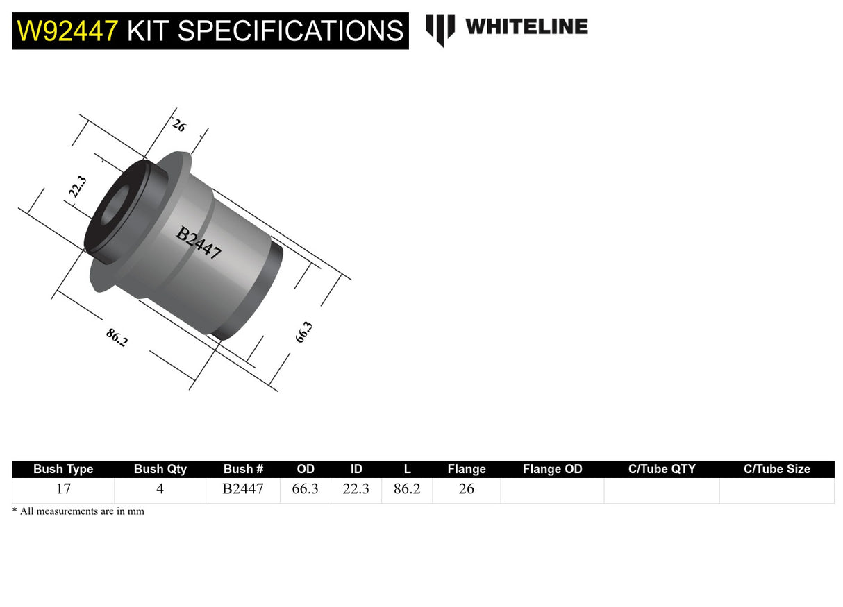 Whiteline Rear Subframe Bushing Kit For R32/33/34 GT-R